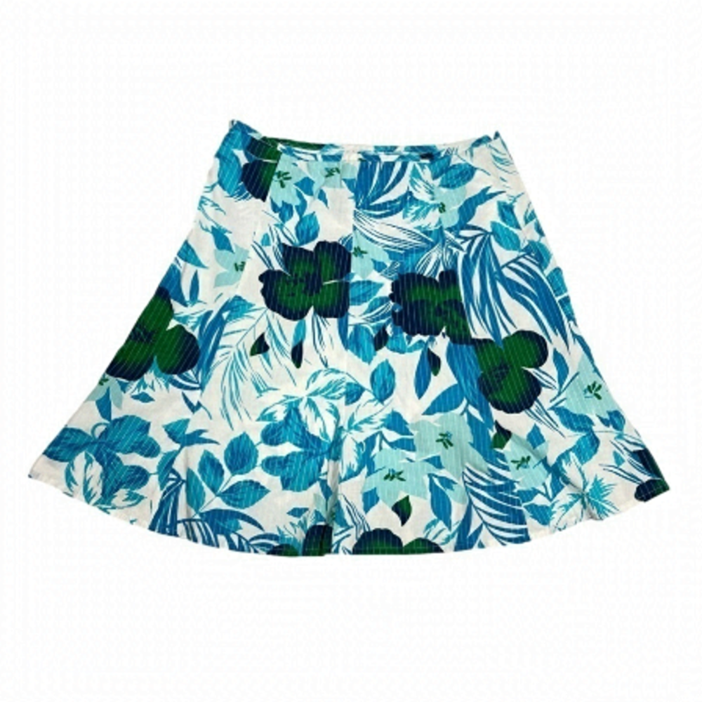 Printed flowers skirt fits S 26'' blue white and green